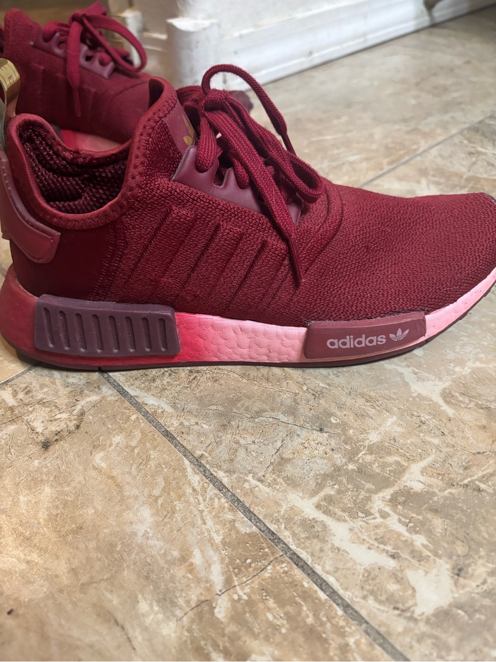 adidas Women’s NMD_R 1 Maroon Sneakers with Pink Gradient Midsole